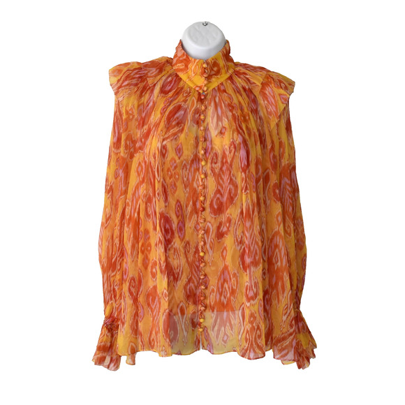 Zimmermann Tops - B8 NEW ZIMMERMANN Ikat Print Chiffon Brightside Frilled Blouse Top 2pc Set Sz 1